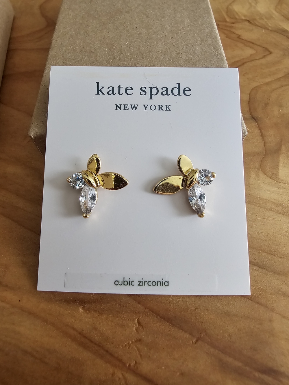 kate spade Gold Butterfly Cubic Zirconia Stud Earrings - Gold - Picture 3 of 5